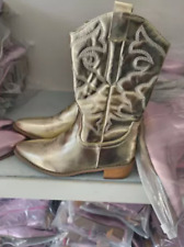 Cowboy Boots Mid Calf Ladies Heel Shoes Zip Western Rider Faux Leather Size New