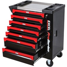 Excel 7 Drawer Roller Tool Chest Cabinet Black and Red Heavy Duty