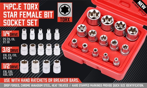 14pc torx socket set female - set,