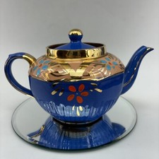 Vintage Arthur Wood Blue Gold Floral Brown Betty Teapot England Medium 4 cup