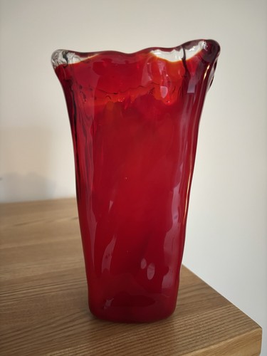 Vintage red art glass vase - red, art‑glass