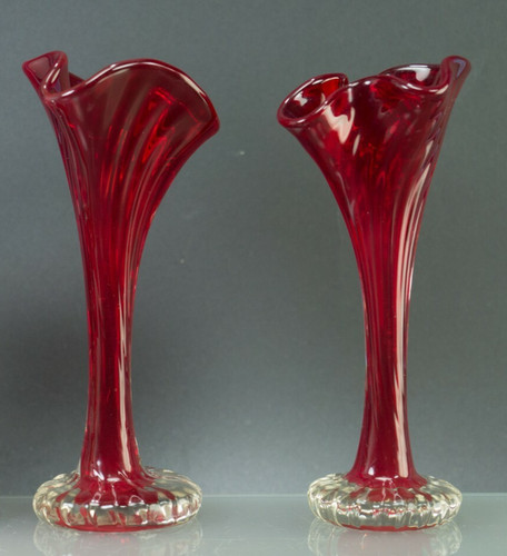 Pair ruby red art glass - ruby,