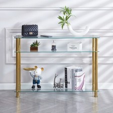 Clear Tempered Glass Console Table Entryway Hallway Living Room w/ Storage Shelf