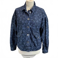 White stuff size 10 women's denim Blue Floral Print Button-Up Jacket
