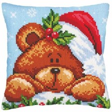 CdA stamped cross stitch kit cushion "Christmas with a teddy bear " 5240, 40x40c