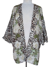 Chicos Kimono Jacket Animal Print Floral S/M Women Leopard