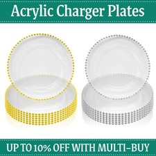 Beaded Rim Clear Acrylic Charger Plates Wedding Party Underplate Service Plate