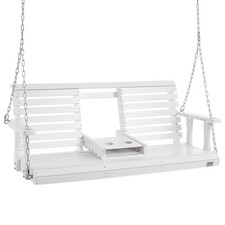 VEVOR 60” Porch Swing Bench Wooden Hanging Outdoor Garden Patio Courtyard White