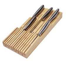 Knife Block Drawer Organiser Bamboo Knives Storage In-Draw 6 Long and 7 Short