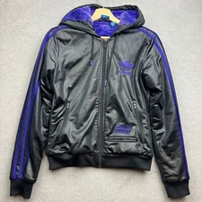 ADIDAS Chile 62 Jacket UK 10 Black Fur Faux Leather Wet Look Originals Firebird