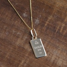 New 9ct Yellow Gold Ingot Pendant & 18" Chain Necklace 455mm(18") 9ct gold Fo...