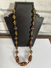 VINTAGE AMBER,RED AND LIME COLOURED MURANO NECKLACE (with wedding cake beads).