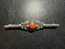 Georg Jensen Bar Brooch 224B - Rare Coral Cabochon