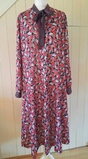 NORMAN LINTON VINTAGE 70's FLORAL PUSSYBOW NECK BUTTON CUFF SATEEN DRESS 24 48