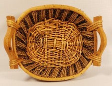 Basket Wicker Wood Handles Reed Jute Woven 11 x 8.5"   A29
