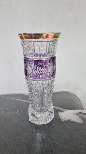 Cut crystal vase blue band - cut,