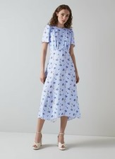 LK Bennett Stunning Dr Boyd Blue Silk Midi Dress Size 10