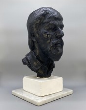 c. 1950 STRIKING EBONISED BUST SCULPTURE CERAMIC CLAY STATUE MID-CENTURY VINTAGE