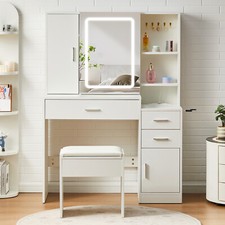 Dressing Table With Drawers Sliding Mirror Stool Set Makeup Desk Vanity Table