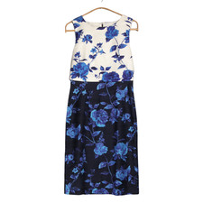 Hobbs Dress Size UK 8 Blue White Bree Floral Rose Pencil Wedding Guest Party