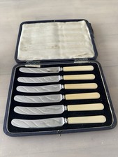 6 Vintage Faux Bone Handle 7 ins Knives William Page Sheffield St/Steel In Case