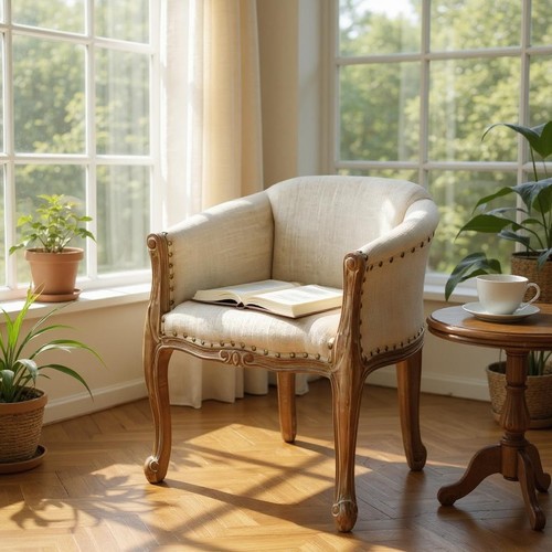 Cream linen tub - linen, chair