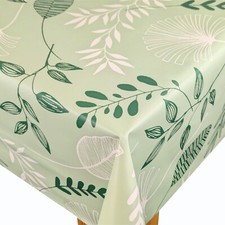 Wild Garden on Sage Green PVC Vinyl Wipe Clean Oilcloth Tablecloth