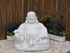 Dinova Joyful Buddha White Polymarble Garden Statue Ornament Sculpture