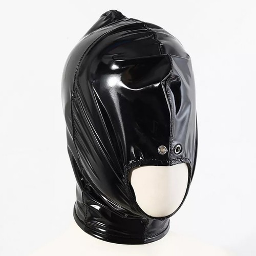 Wet look bondage hood head - look,