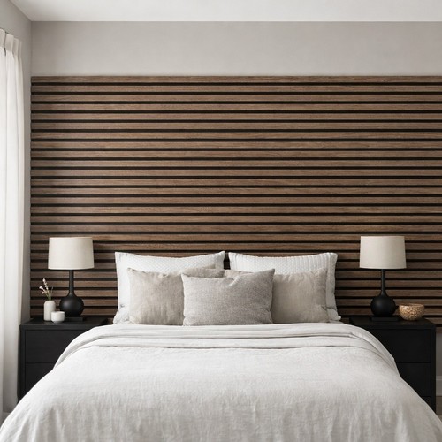 Walnut slatted acoustic wall - acoustic,