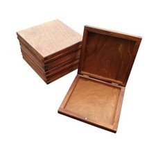 WOODEN CD BOX, SET OF 5, CLOSED FOR MAGNET - BROWN
