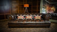 TETRAD DRUMMOND GRAND JOHN LEWIS ANTIQUE TAN BROWN  LEATHER CHESTERFIELD SOFA
