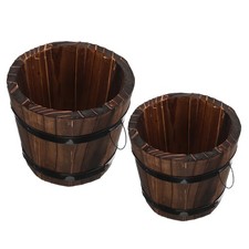  2 Pcs Vintage Style Wood Bucket Rustic Flower Pots Wooden Barrel