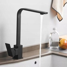 BLACK FLAT SQUARE KITCHEN FACILITY SWIVEL COUNTERTOP SINK TAP SINGLE LEVER