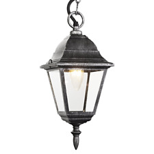 Black/Silver Cast Aluminium IP44 Outdoor Hanging Lantern by Happy Homewares