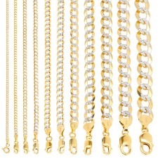 Solid 14K Gold 2-12mm Diamond Cut Pave Curb Chain Cuban Necklace Bracelet 7"-30"