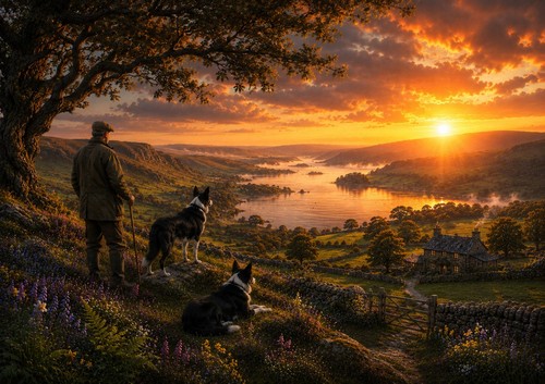 Border collie sunrise art - border,