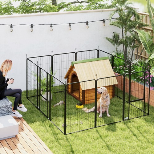 Pawhut dog pen panel steel - pen,,