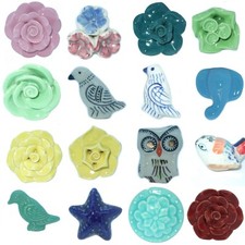 VINTAGE STYLE SHABBY CHIC FLOWER & BIRD CUPBOARD DOOR KNOBS DRAWER PULLS KB10