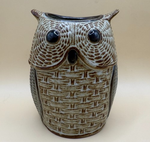 Stoneware pottery owl vase - pottery,