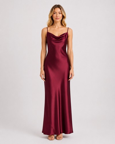 Burgundy cowl neck slip maxi - burgundy,