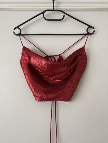Zara womens red sequin cowl - red,