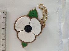 White Poppy Keyring Bagtag Silk Shiny Peace Armistice Charity Support Donate