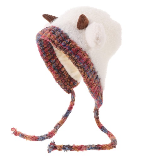 Cozy plush sheep horn beanie - sheep,