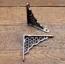 Classic Pair Of Small Honeycomb Antique Style Cast Iron Shelf Brackets 4" Deep
