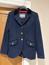 JOULES Tweed Jacket UK 12 Navy Parade Blazer Hacking Herringbone Country