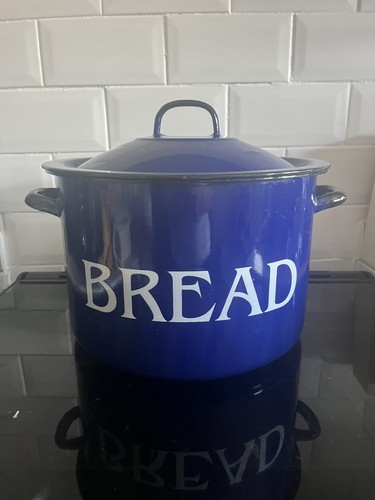 Enamel bread bin blue with - bin,