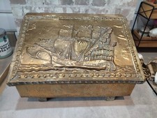 Vintage Brass & Wood Log Box