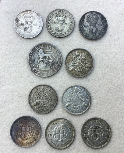 Silver three and six - silver, penny