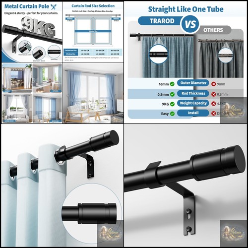 Trarod black curtain pole - curtain, for